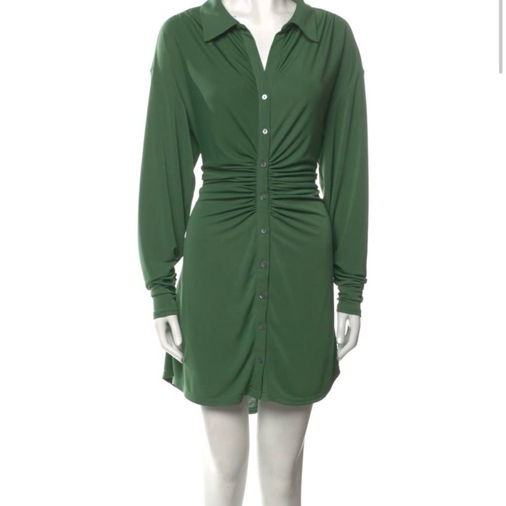Cinq à Sept Green Ruched Button-Front Shirt Dress